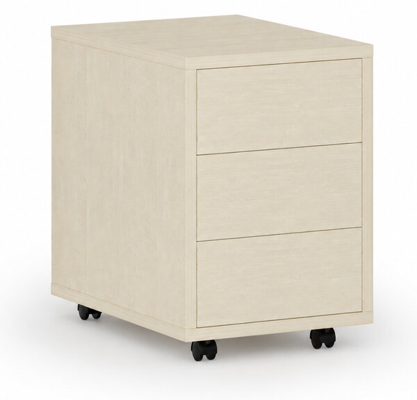 Kontenerek biurowy mobilny PRIMO WOOD, PUSH-lock, 3 szuflady, brzoza
