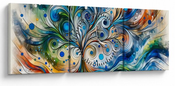 Obraz – Kolorowe energetyczne drzewo (z zegarem) (90x30 cm)