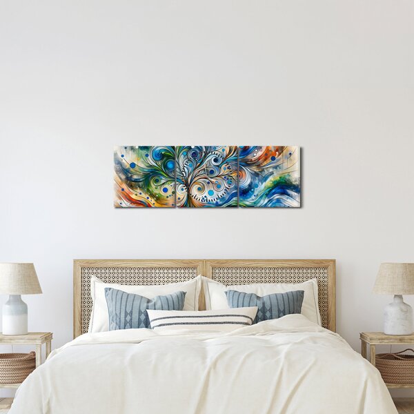 Obraz – Kolorowe energetyczne drzewo (z zegarem) (90x30 cm)