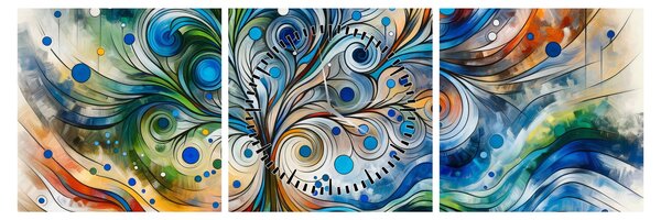 Obraz – Kolorowe energetyczne drzewo (z zegarem) (90x30 cm)