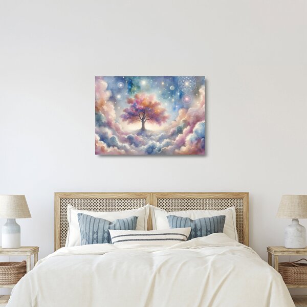 Obraz na szkle – Drzewo życia w chmurach (70x50 cm)