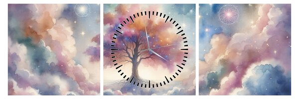 Obraz – Drzewo życia w chmurach (z zegarem) (90x30 cm)