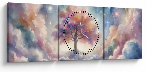 Obraz – Drzewo życia w chmurach (z zegarem) (90x30 cm)