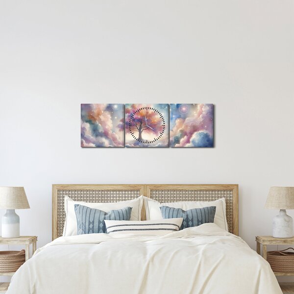 Obraz – Drzewo życia w chmurach (z zegarem) (90x30 cm)
