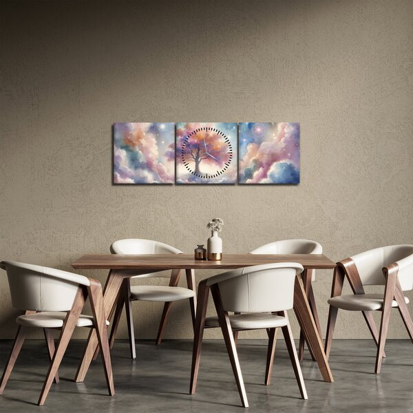 Obraz – Drzewo życia w chmurach (z zegarem) (90x30 cm)