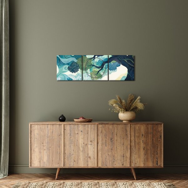 Obraz – Zielona korona drzewa życia (z zegarem) (90x30 cm)