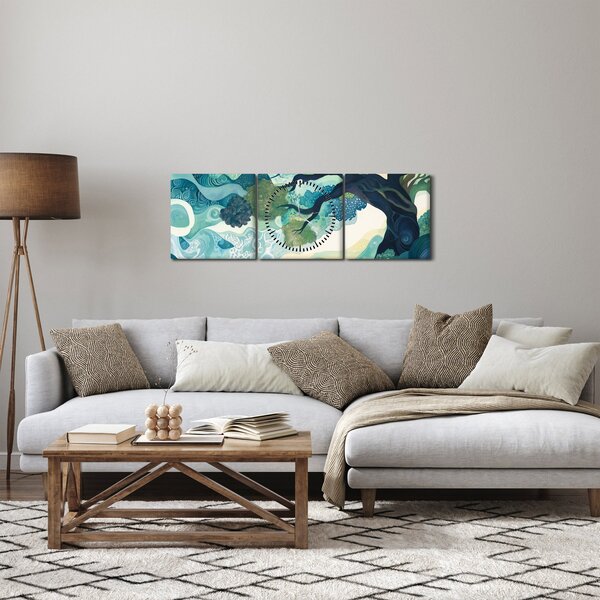 Obraz – Zielona korona drzewa życia (z zegarem) (90x30 cm)