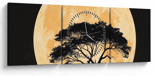 Obraz – Drzewo w złotej pełni księżyca II. (z zegarem) (90x30 cm)