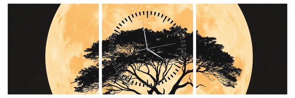 Obraz – Drzewo w złotej pełni księżyca II. (z zegarem) (90x30 cm)