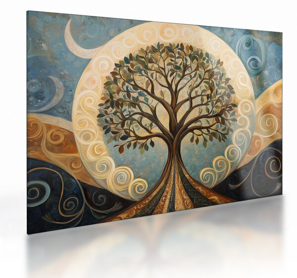 Obraz na szkle – Drzewo życia i spirale (70x50 cm)
