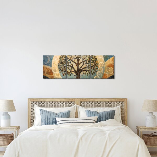 Obraz – Drzewo życia i spirale (z zegarem) (90x30 cm)