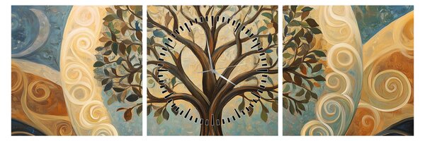 Obraz – Drzewo życia i spirale (z zegarem) (90x30 cm)