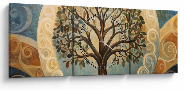 Obraz – Drzewo życia i spirale (z zegarem) (90x30 cm)