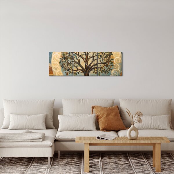 Obraz – Drzewo życia i spirale (z zegarem) (90x30 cm)
