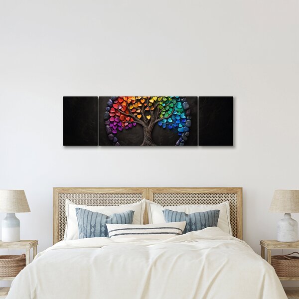 Obraz – Drzewo pełne kolorowych serc (170x50 cm)