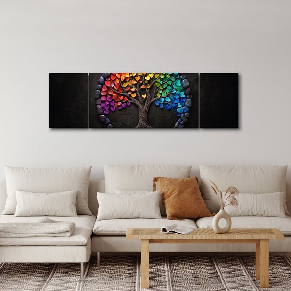 Obraz – Drzewo pełne kolorowych serc (170x50 cm)