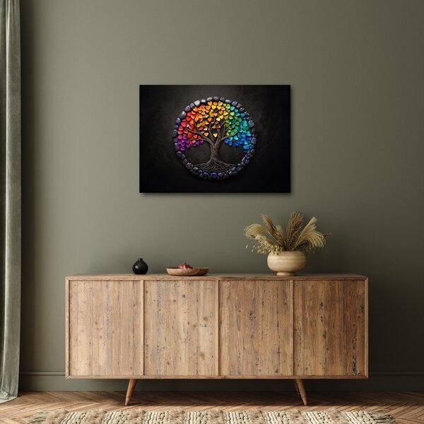 Obraz – Drzewo pełne kolorowych serc (70x50 cm)