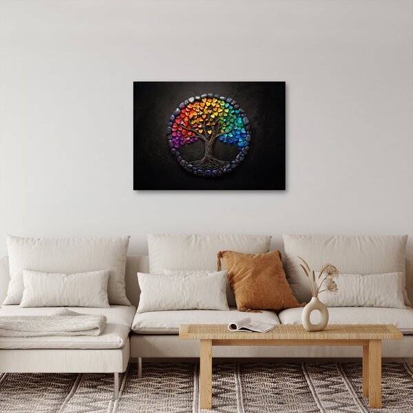 Obraz – Drzewo pełne kolorowych serc (70x50 cm)