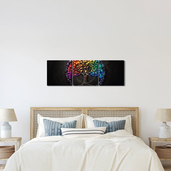 Obraz – Drzewo pełne kolorowych serc (z zegarem) (90x30 cm)