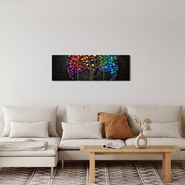 Obraz – Drzewo pełne kolorowych serc (z zegarem) (90x30 cm)