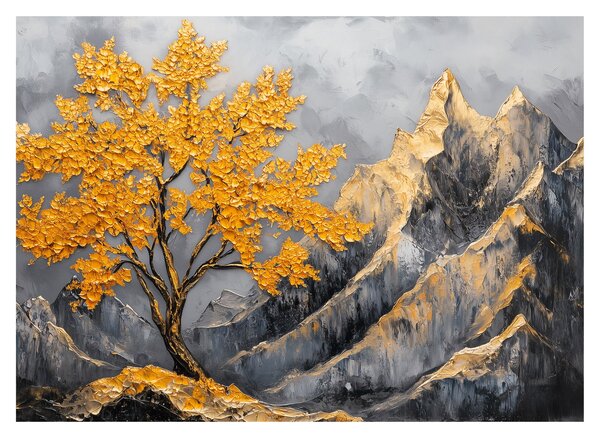 Obraz – Złote drzewo w górach (70x50 cm)
