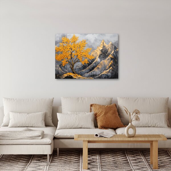 Obraz – Złote drzewo w górach (70x50 cm)