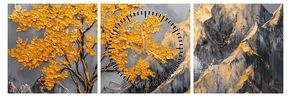 Obraz – Złote drzewo w górach (z zegarem) (90x30 cm)
