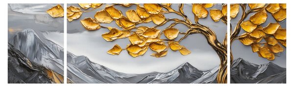 Obraz – Drzewo ze złotymi liśćmi (170x50 cm)