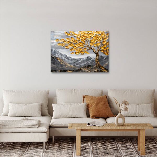 Obraz – Drzewo ze złotymi liśćmi (70x50 cm)