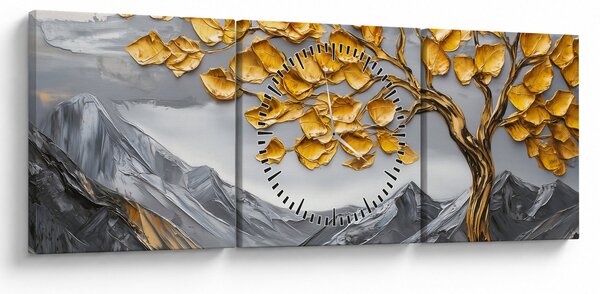 Obraz – Drzewo ze złotymi liśćmi (z zegarem) (90x30 cm)