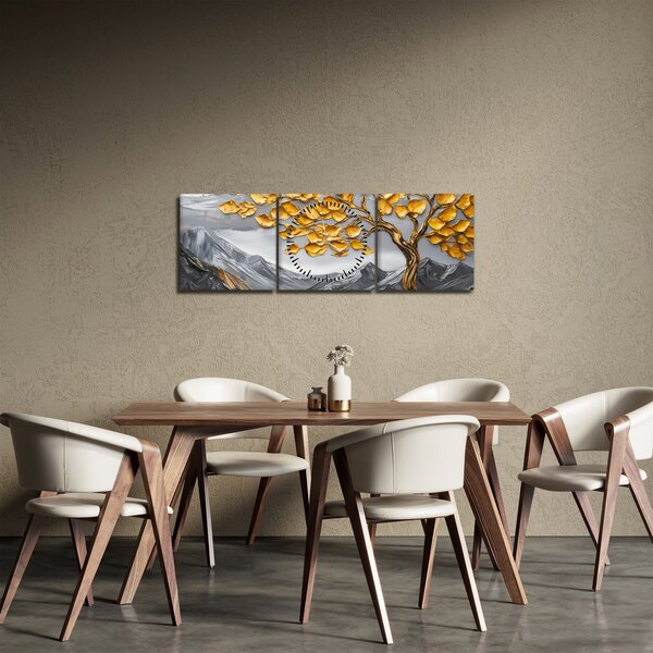 Obraz – Drzewo ze złotymi liśćmi (z zegarem) (90x30 cm)