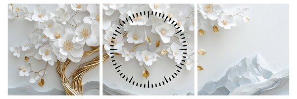 Obraz – Eleganckie drzewo życia 3D (z zegarem) (90x30 cm)