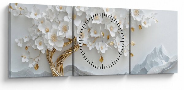 Obraz – Eleganckie drzewo życia 3D (z zegarem) (90x30 cm)