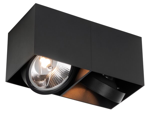 Designerski reflektor czarny prostokątny AR111 2-światła - Box