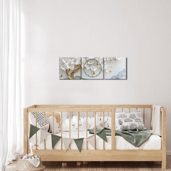 Obraz – Eleganckie drzewo życia 3D (z zegarem) (90x30 cm)