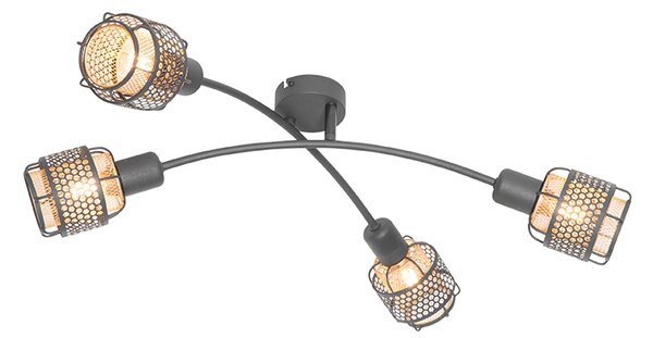 Designerska lampa sufitowa czarna ze złotem 4-światłowa - Noud
