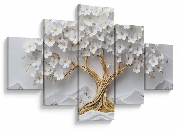 Obraz – Eleganckie drzewo życia 3D pełne kwiatów (125x70 cm)