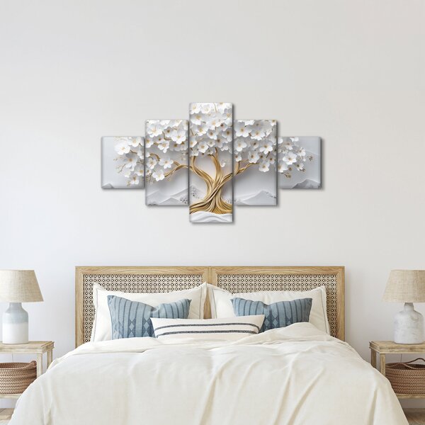 Obraz – Eleganckie drzewo życia 3D pełne kwiatów (125x70 cm)