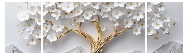 Obraz – Eleganckie drzewo życia 3D pełne kwiatów (170x50 cm)