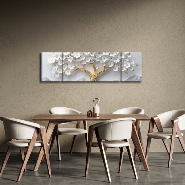 Obraz – Eleganckie drzewo życia 3D pełne kwiatów (170x50 cm)