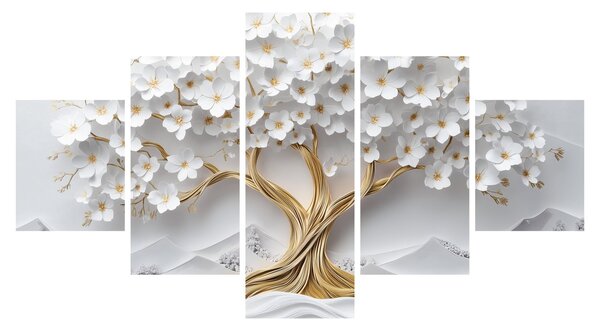 Obraz – Eleganckie drzewo życia 3D pełne kwiatów (125x70 cm)