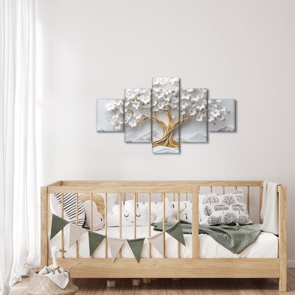 Obraz – Eleganckie drzewo życia 3D pełne kwiatów (125x70 cm)