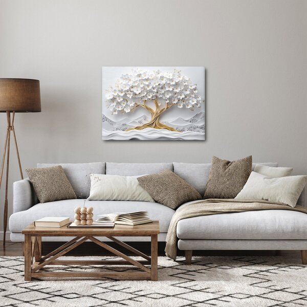 Obraz – Eleganckie drzewo życia 3D pełne kwiatów (70x50 cm)