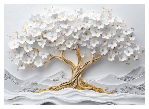 Obraz – Eleganckie drzewo życia 3D pełne kwiatów (70x50 cm)