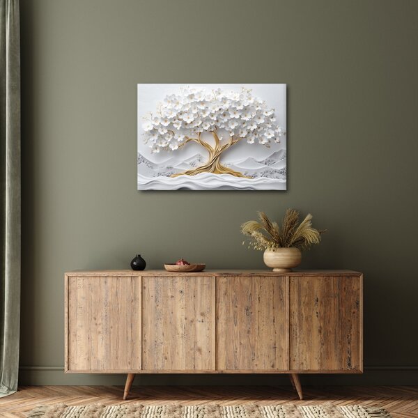 Obraz – Eleganckie drzewo życia 3D pełne kwiatów (70x50 cm)