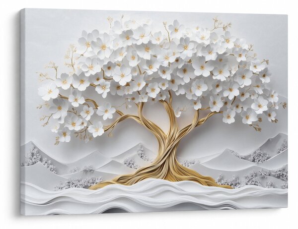 Obraz – Eleganckie drzewo życia 3D pełne kwiatów (70x50 cm)