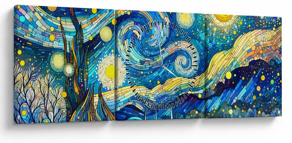 Obraz – Mozaika gwiaździstej nocy (z zegarem) (90x30 cm)