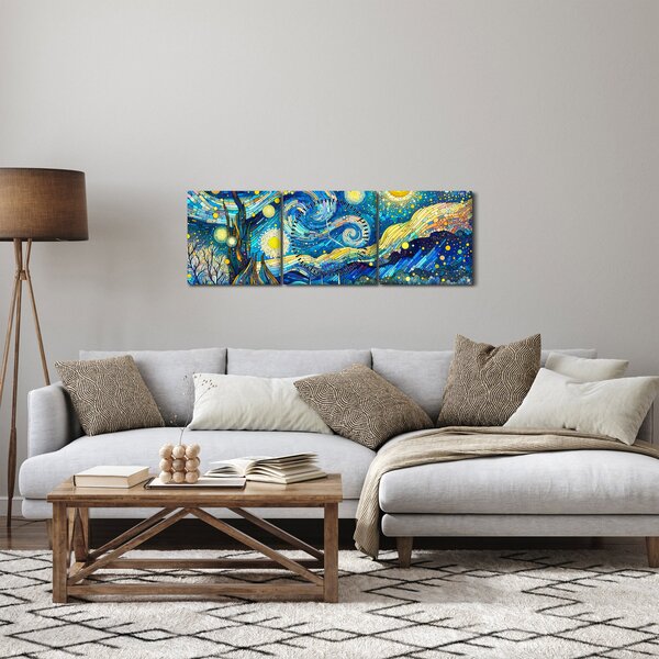 Obraz – Mozaika gwiaździstej nocy (z zegarem) (90x30 cm)