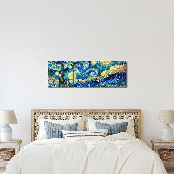 Obraz – Mozaika gwiaździstej nocy (z zegarem) (90x30 cm)