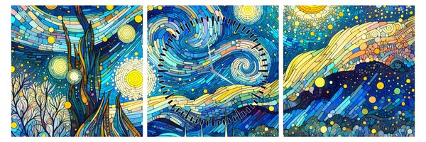 Obraz – Mozaika gwiaździstej nocy (z zegarem) (90x30 cm)
